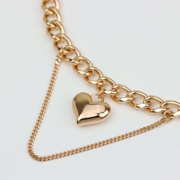 Chunky Yellow Gold Chain Necklace with Heart , XPNL0300 - Picture 3 of 12